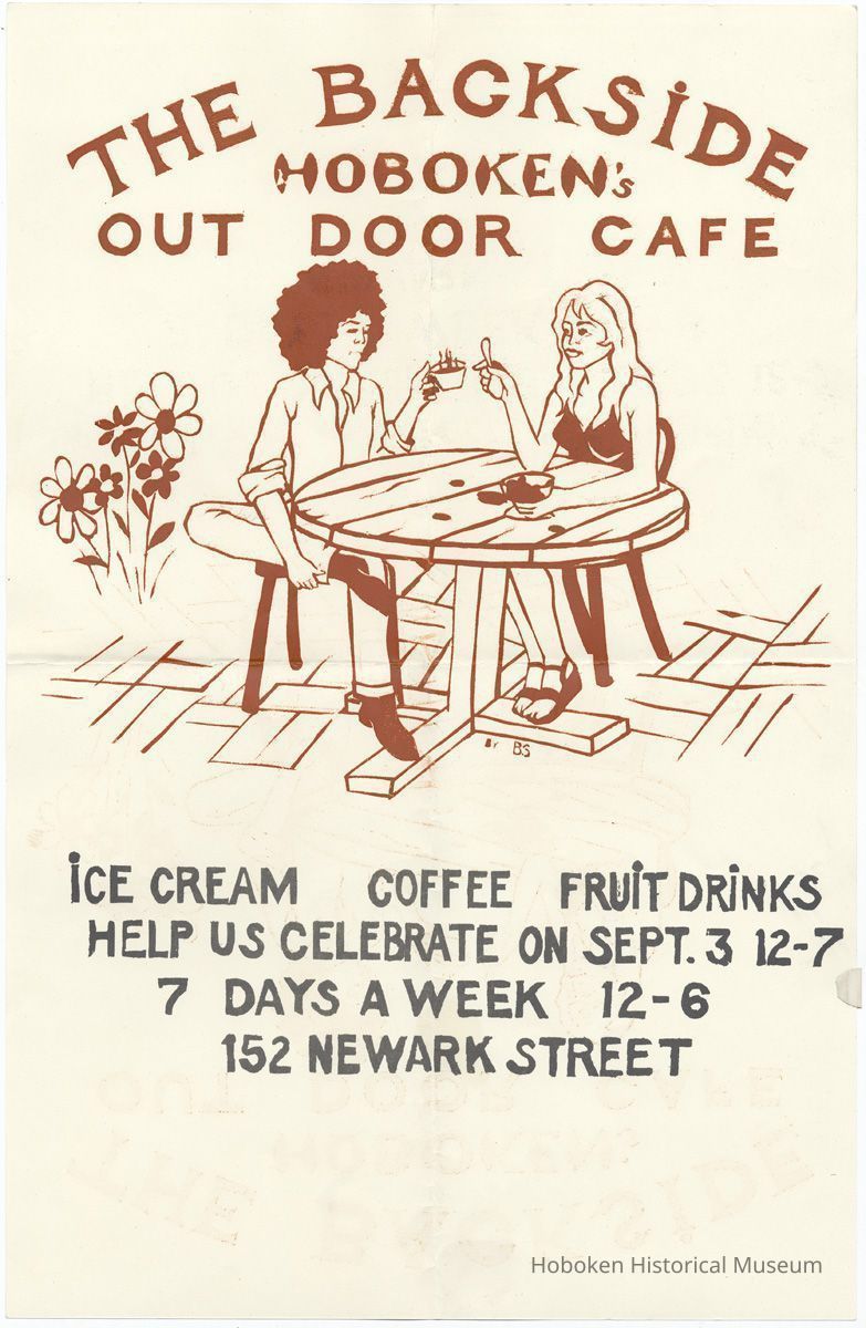 Silkscreened poster: The Backside. Hoboken's Out Door Cafe... 152 Newark St. Circa 1974-1975. picture number 1