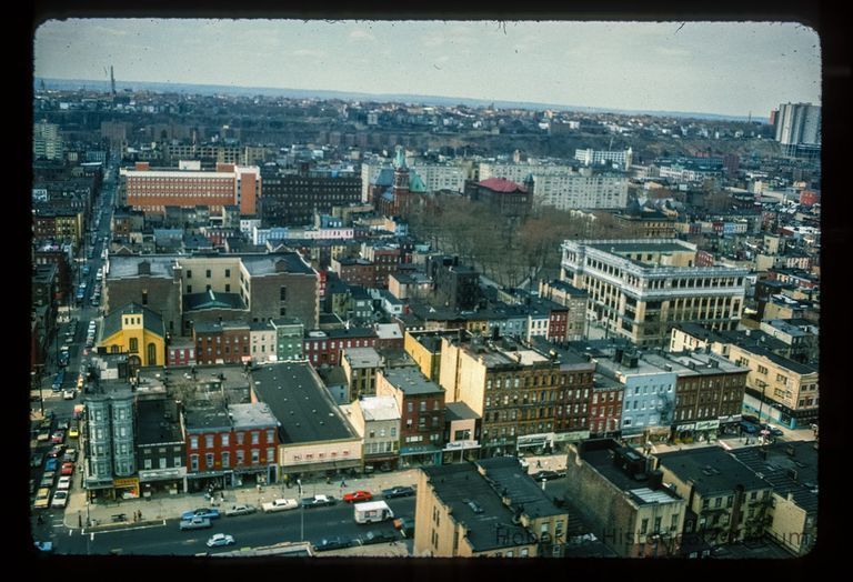 Color slide of aerial view from Hudson & 3rd looking W picture number 1