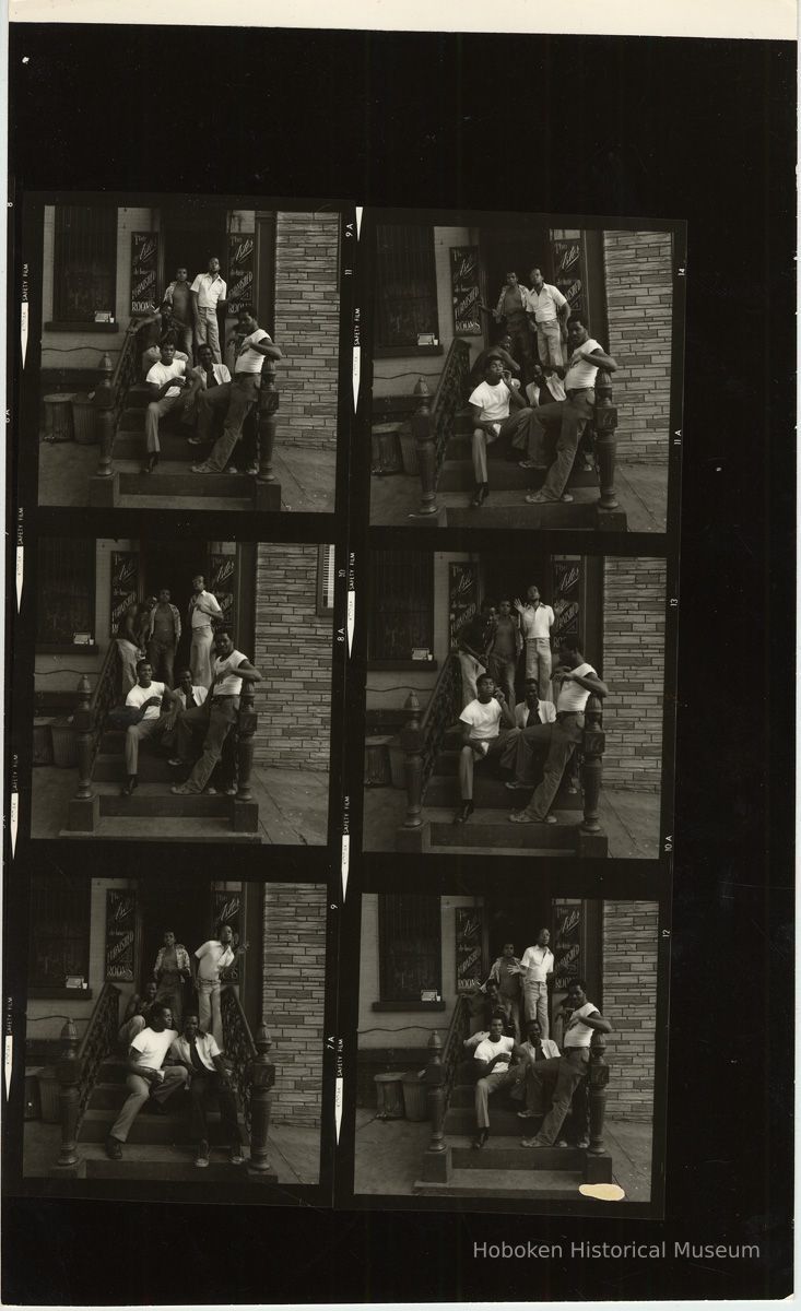 B+W negative contact sheet of images of Hoboken taken by John Conn. no date, [1976]. picture number 1