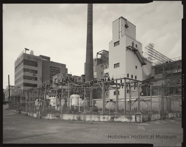 B+W photo of former Maxwell House Coffee plant exterior, looking northwest from Pilot Plant, Hoboken, 2003. picture number 1