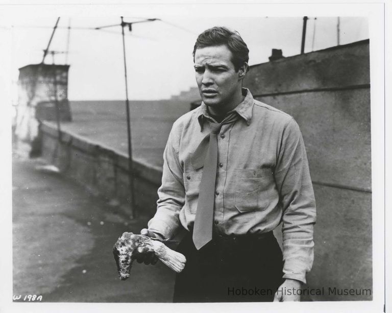 Black-and-white publicity photo of Marlon Brando as Terry Malloy in film 