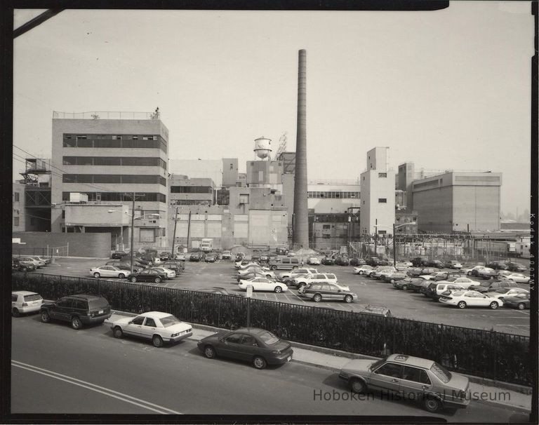 B+W photo of former Maxwell House Coffee plant exterior, view from South, Hoboken, 2003. picture number 1