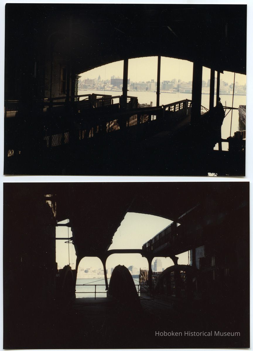 1, 2: ferry slip with passenger and auto bridges