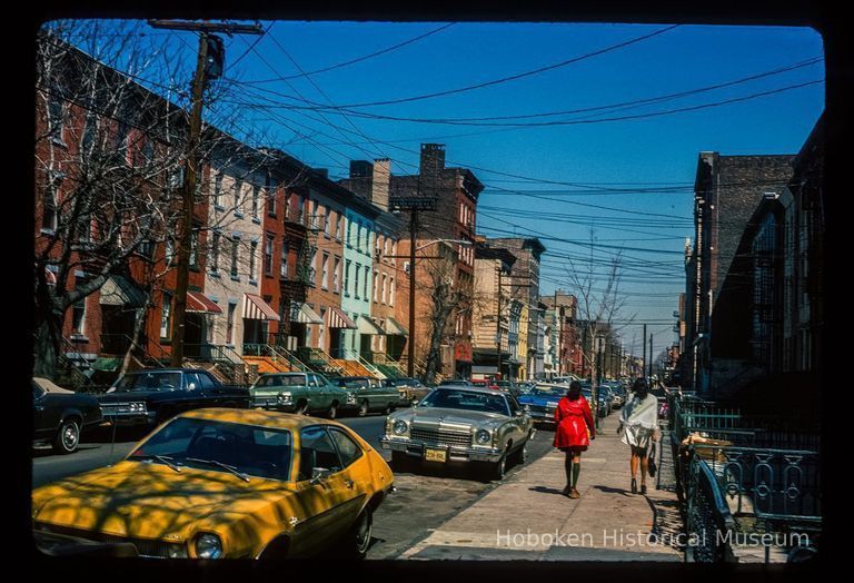 Color slide of eye-level view of row houses on the W side of Garden between 2nd & 3rd looking N picture number 1