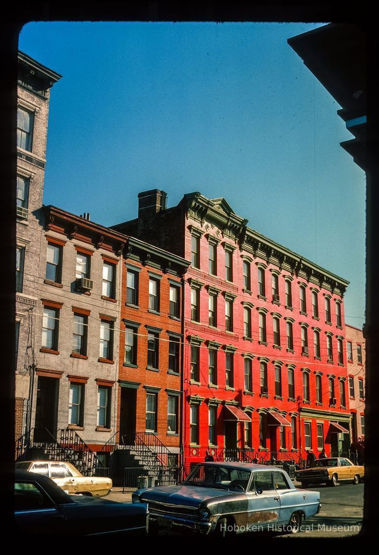 Color slide of eye-level view of row houses at an unidentified location picture number 1