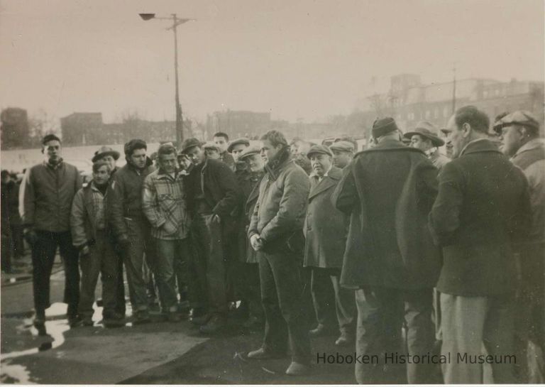 center: Marlon Brando; filming near 4th St. pier; Hudson Sq. Park; Stevens