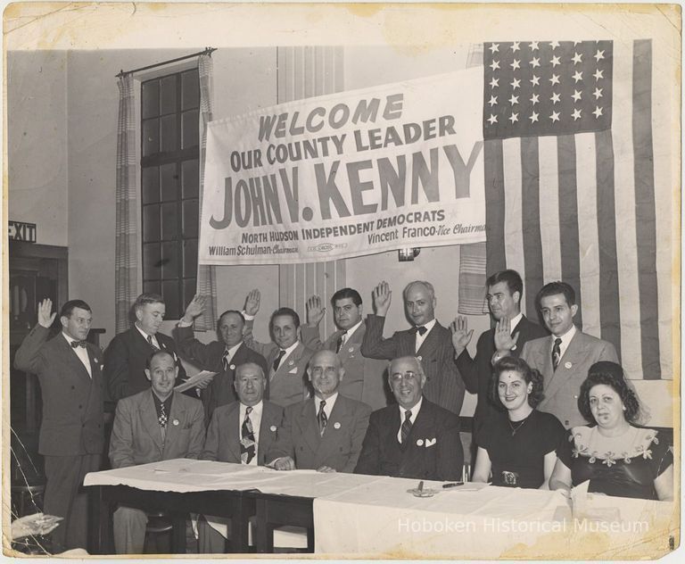 B+W photo of ceremony of North Hudson Independent Democrats meeting, (Hoboken?), ca. 1940s. picture number 1