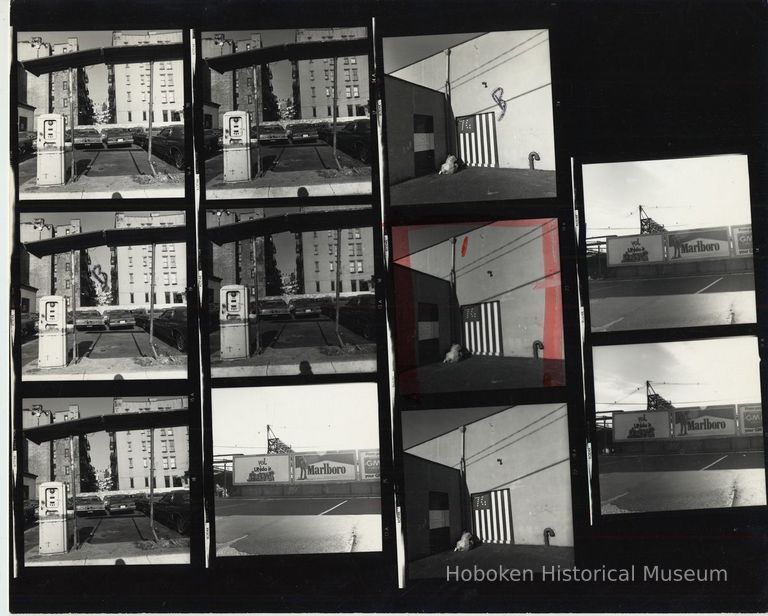 B+W negative contact sheet of images of Hoboken taken by John Conn. no date, [1976]. picture number 1