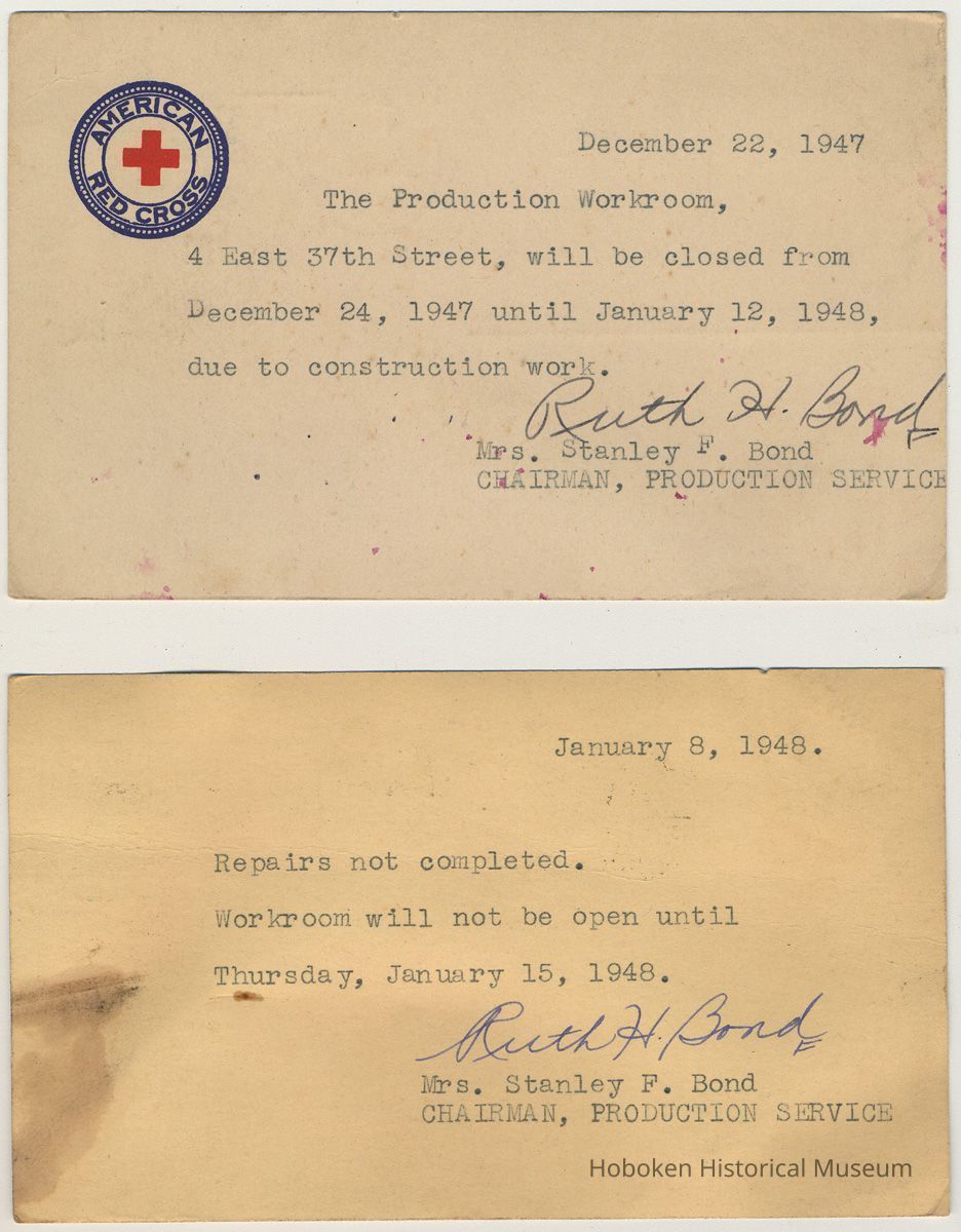 top:1947 American Red Cross postcard; 1948 postal card