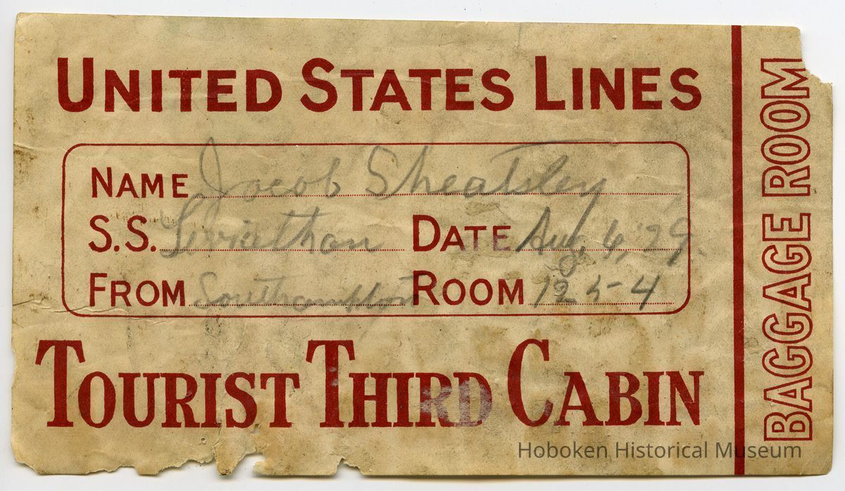 label: United States Lines, S.S. Leviathan, Tourist 3rd Cabin, 1929