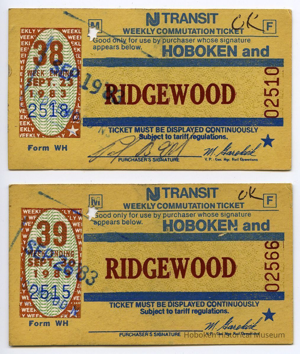 1983 two NJ Transit weekly communtation tickets