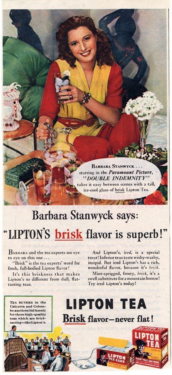 1: Lipton Tea ad; Barbara Stanwyck, 1944