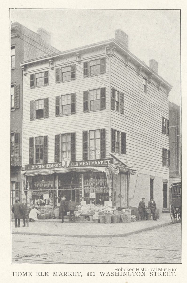 Printed B+W photograph of J. Bingenheimer; Home Elk Market, 401 Washington St., Hoboken, no date, ca. 1906-1908. picture number 1