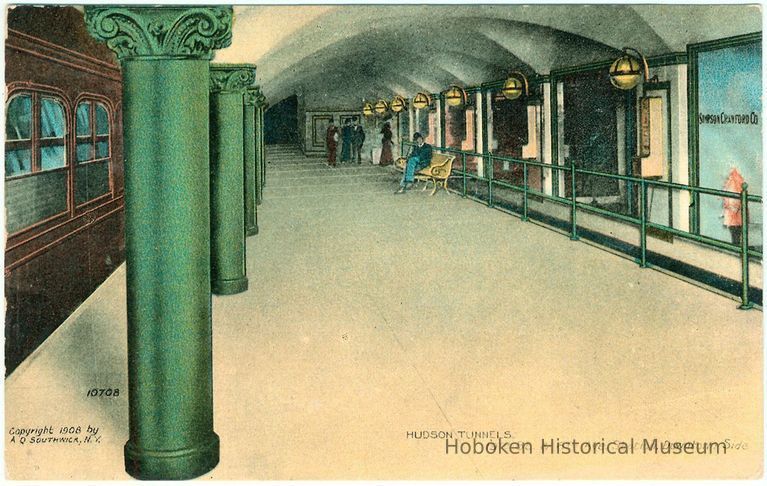 Digital image of Hudson & Manhattan R.R. postcard titled: Hudson Tunnels,19th St. & 6th Ave. Station, Downtown Side. 1908. picture number 1