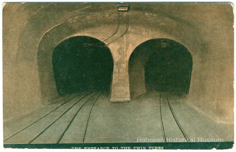 Digital image of Hudson & Manhattan R.R. postcard titled: The entrance to the twin tubes. 1908. picture number 1