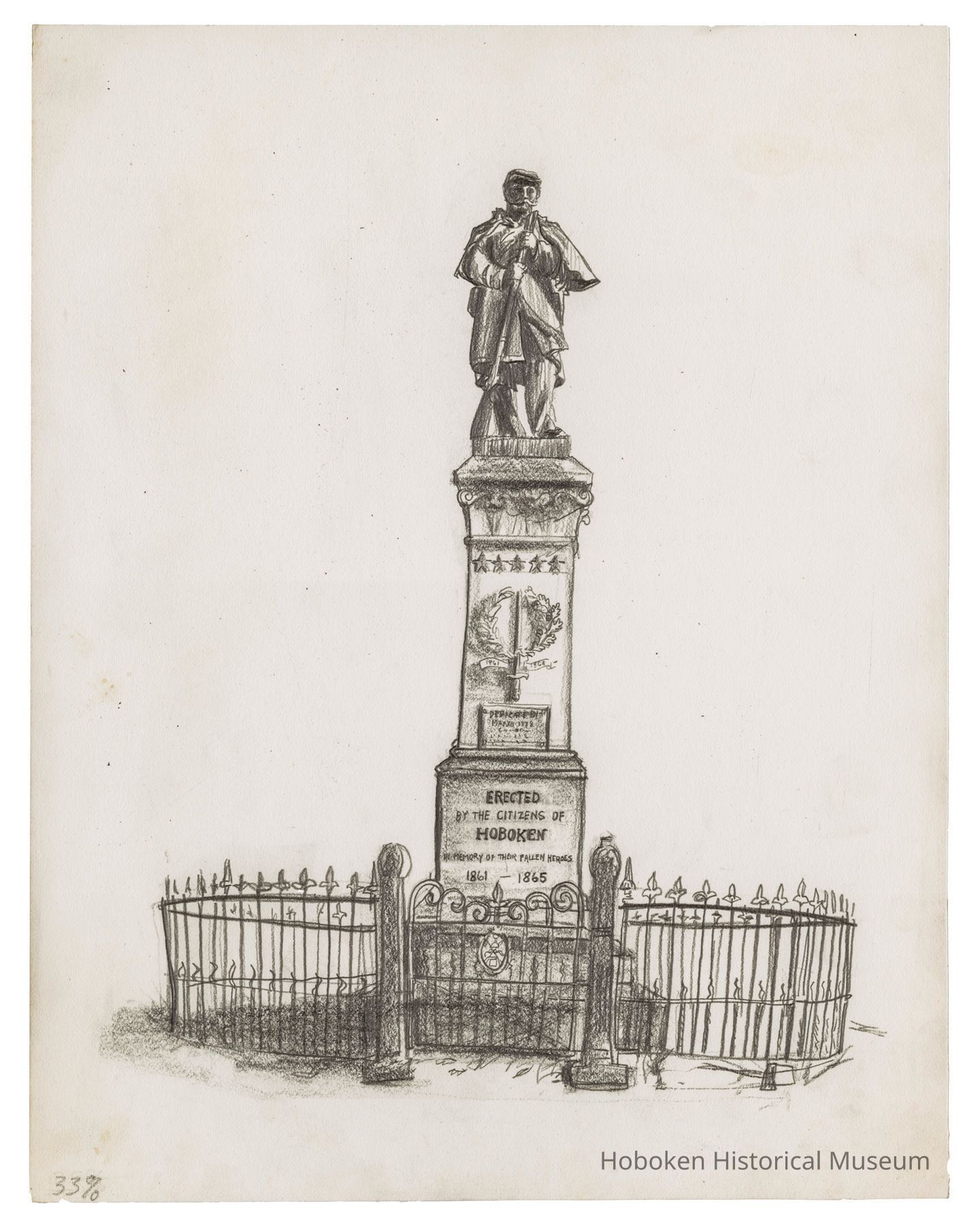 Illustration of Hoboken Civil War Memorial by Kevin McCloskey, circa 1986 picture number 1