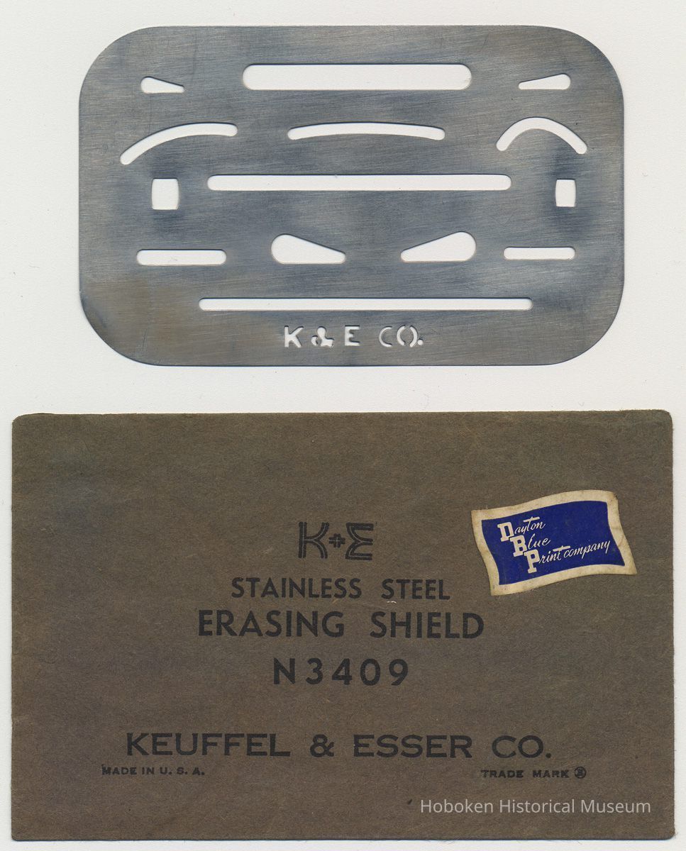 Erasing shield N3409; stamped metal with K&E logo. Made by Keuffel & Esser Co., n.d., ca. 1942-1955. picture number 1