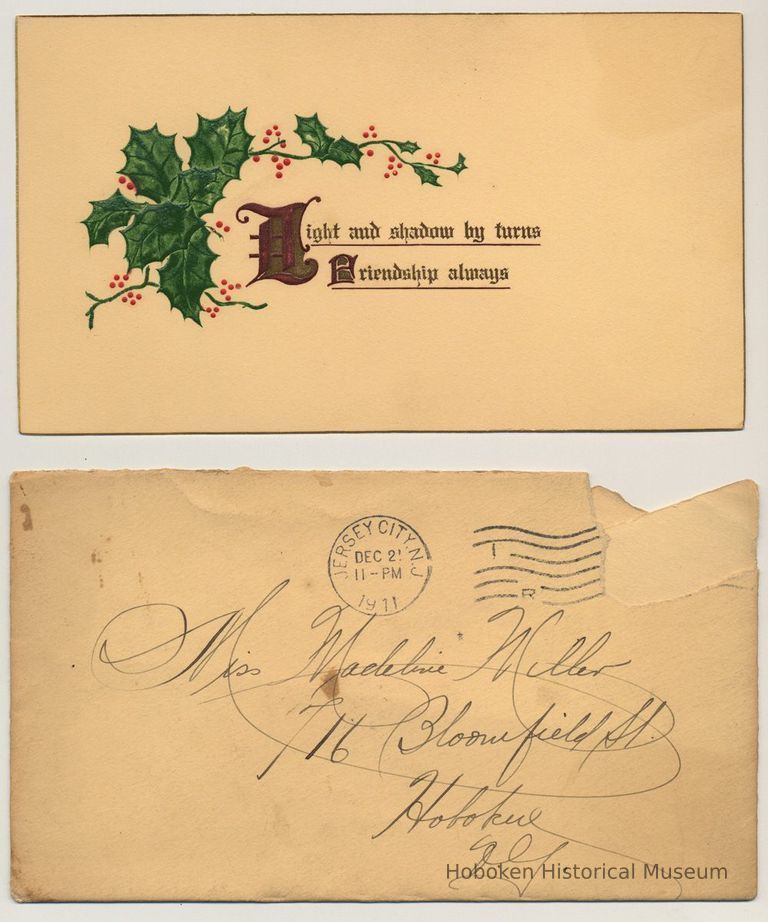 1: 1911 Christmas greeting card + envelope