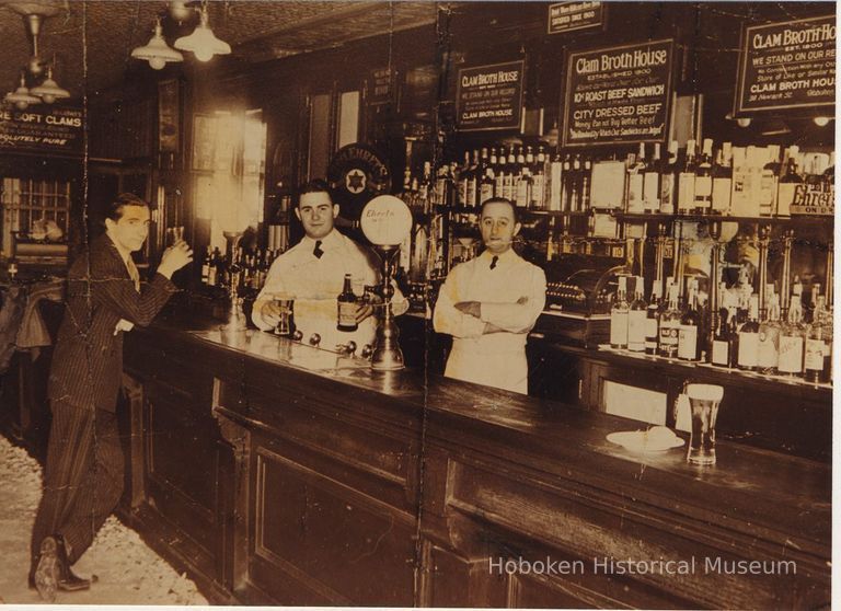 Photo catalog record of sepia-tone copy photo of interior of Clam Broth House bar, 38 Newark St., Hoboken, 1936. picture number 1