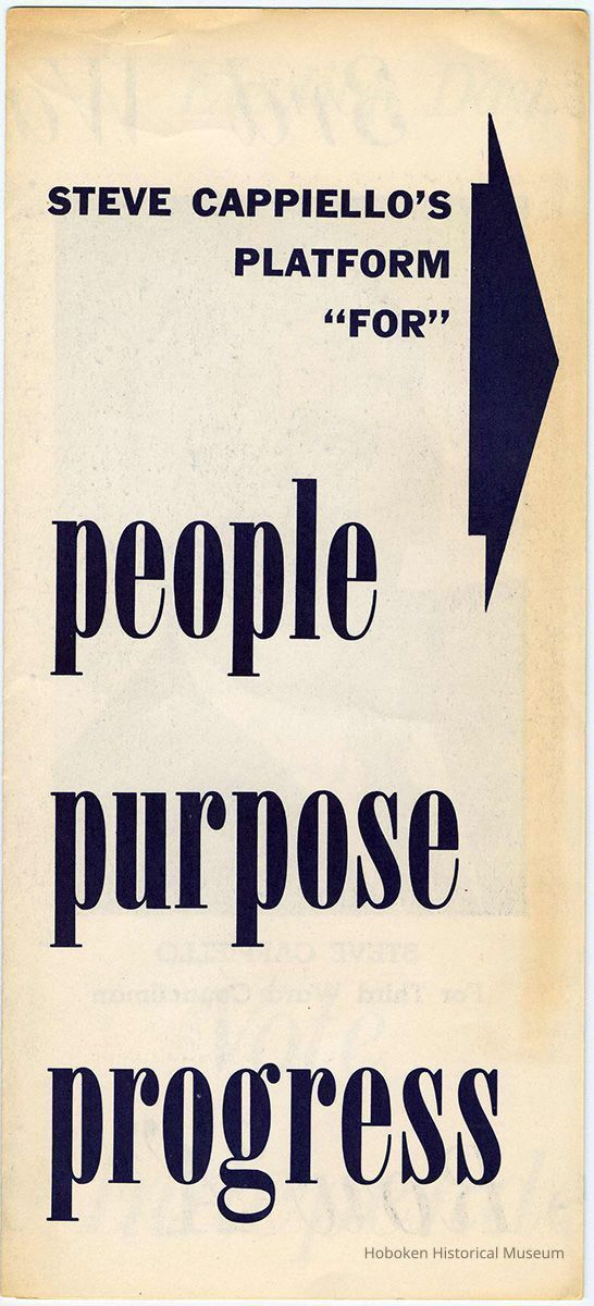 Digital images of political brochure for Steve Cappiello running for Third Ward Councilman, Hoboken, 1963. picture number 1