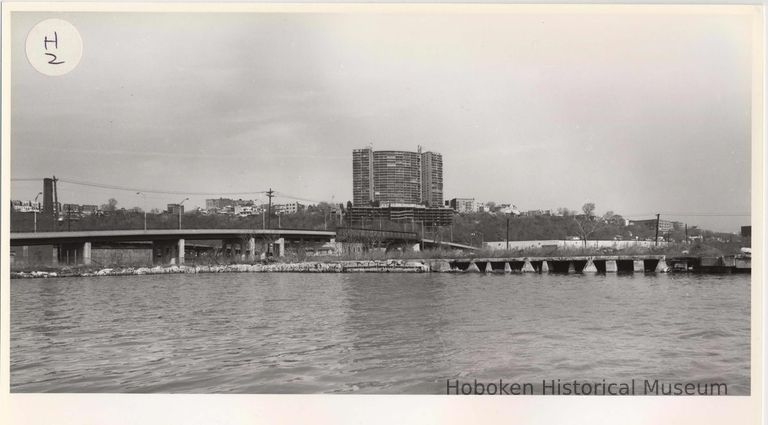 Digital image of B+W photo of the Hoboken waterfront, Hoboken, circa 1987. picture number 1