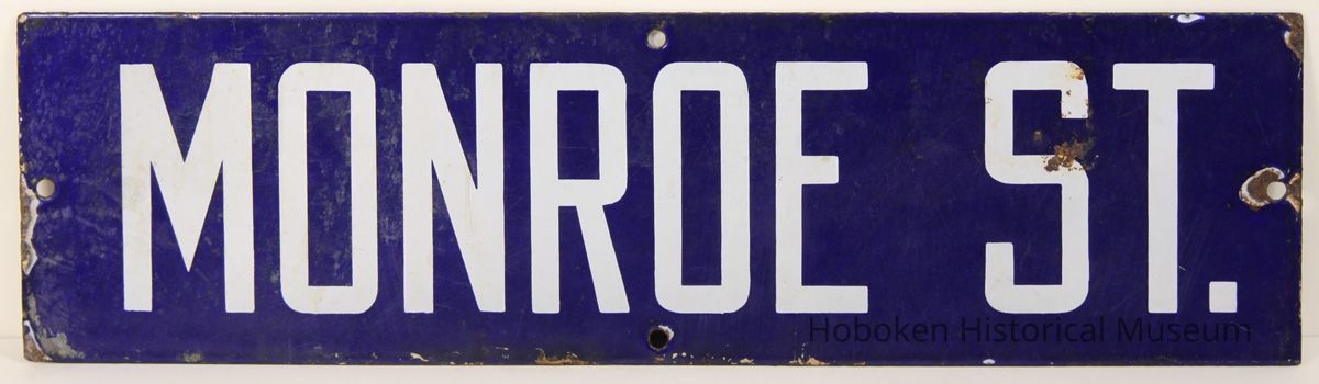 Enameled metal street sign, 