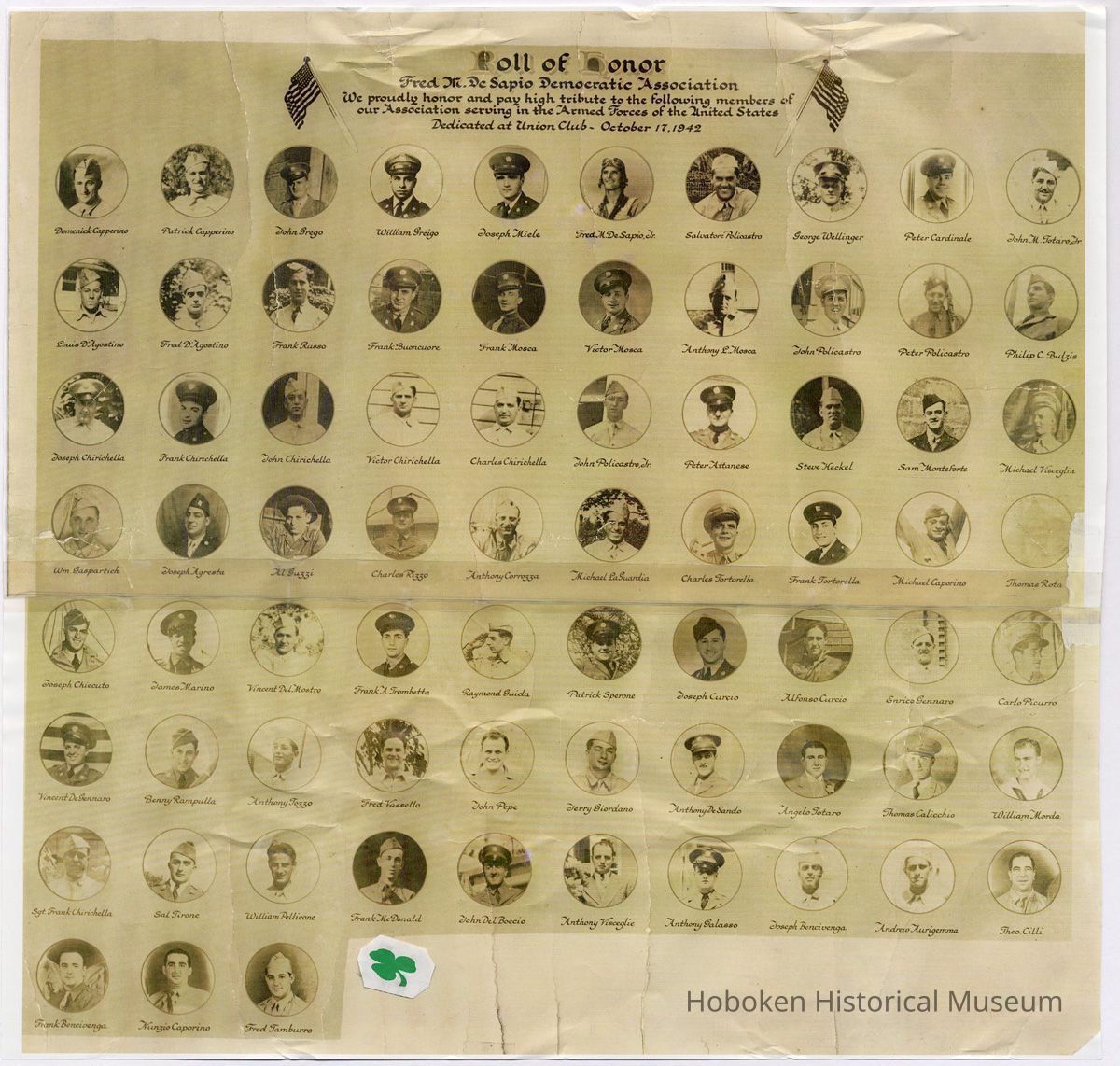 Roll of Honor, full sheet as received