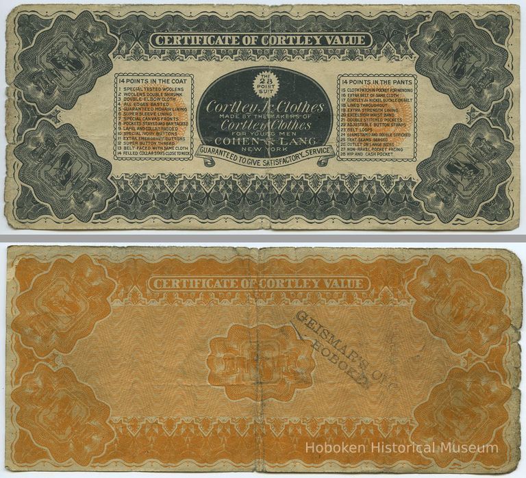 certificate side; back with Geismar's inkstamp