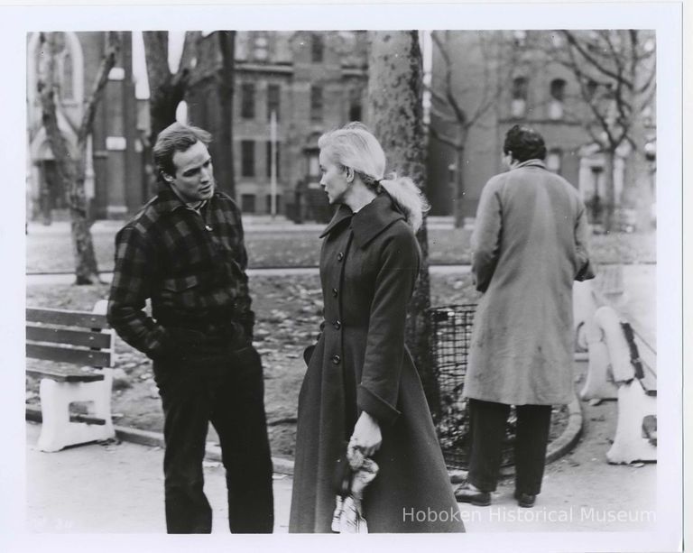 B+W publicity photo of Marlon Brando as Terry Malloy with Eva Marie Saint as Edie Doyle in film 