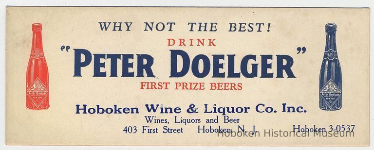 Blotter, ink: Hoboken Wine & Liquor Co. Inc, 403 First St., Hoboken, n.d., ca. 1936-1946. picture number 1