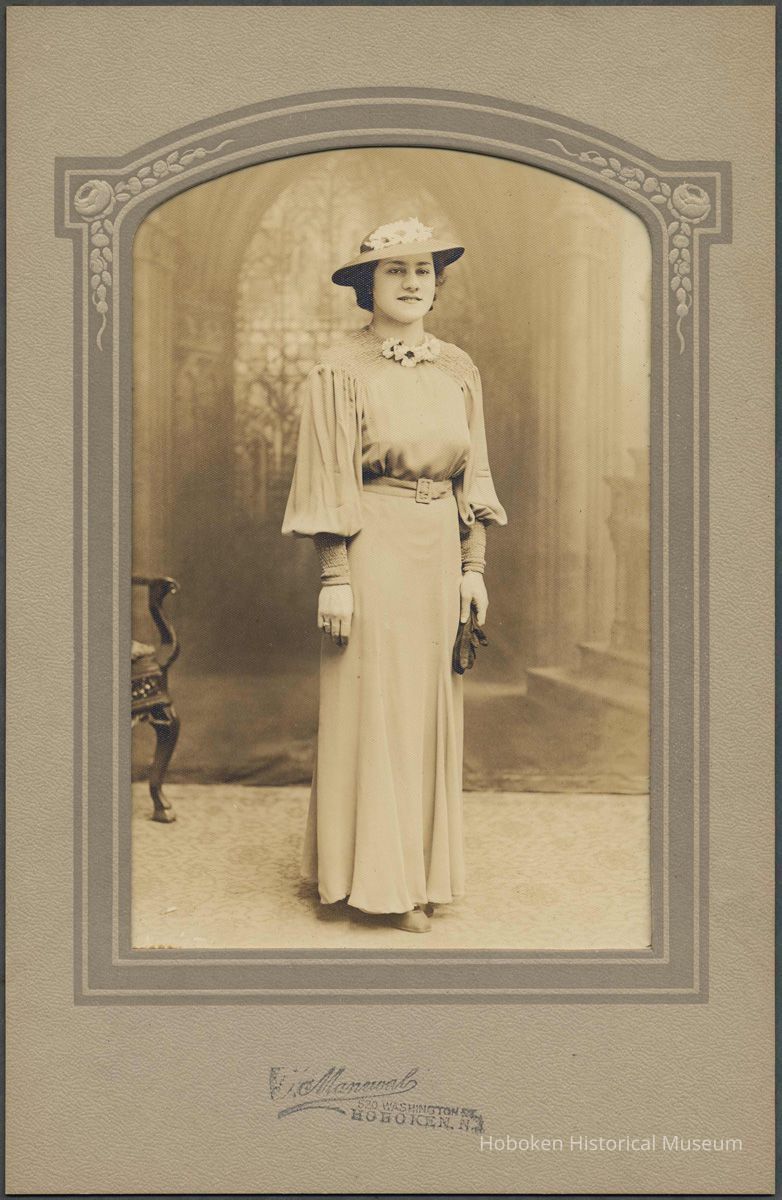 Sepia-tone studio photo of Carmela Pescatore at the time of her brother Eugene's confirmation, Hoboken, no date, ca. 1930. picture number 1