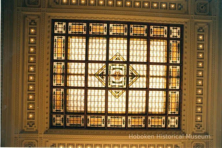 Digital image of color photo of the waiting room skylight of the Hoboken Terminal, Hoboken, Nov., 1999. picture number 1