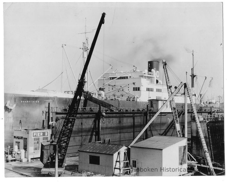 B+W photo of the S.S. Scanstates in dry dock no. 3, Hoboken, no date, ca. 1940. picture number 1