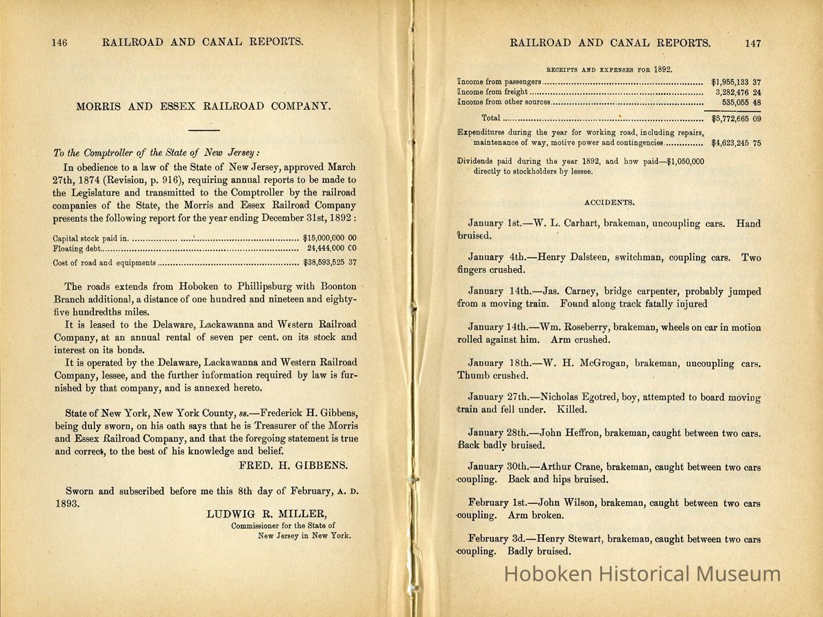 pp 146-147 Morris and Essex Railroad Company; Accidents