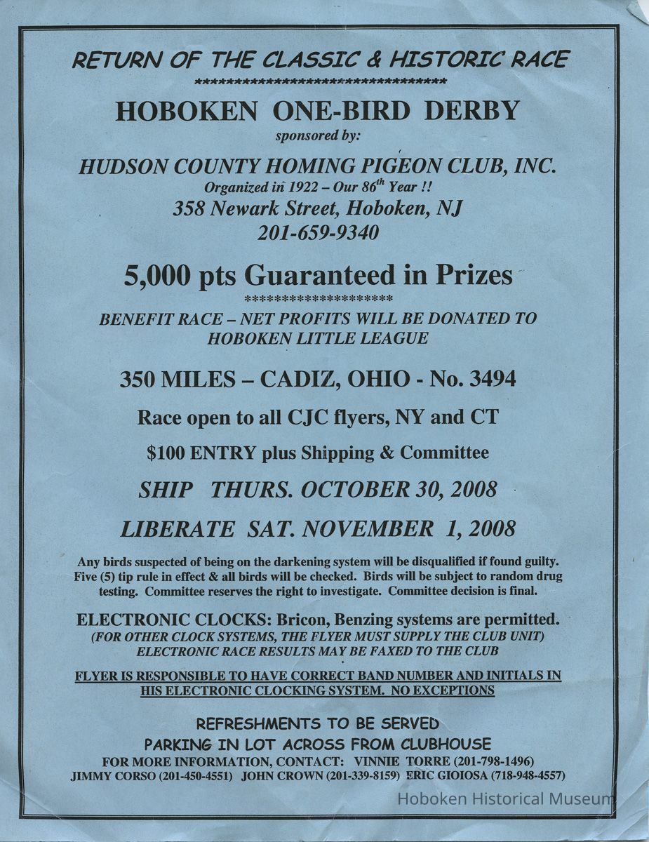 Hoboken One-Bird Derby flier