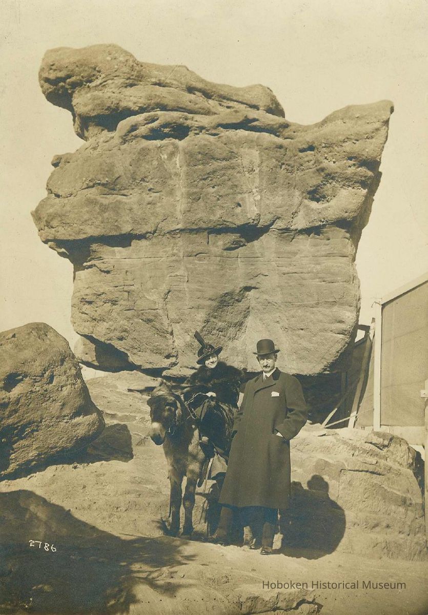 Photo postcard of probably Mary Henry Markey on a burro with Frank P. Markey at a tourist site in the American West, December, 1917 picture number 1