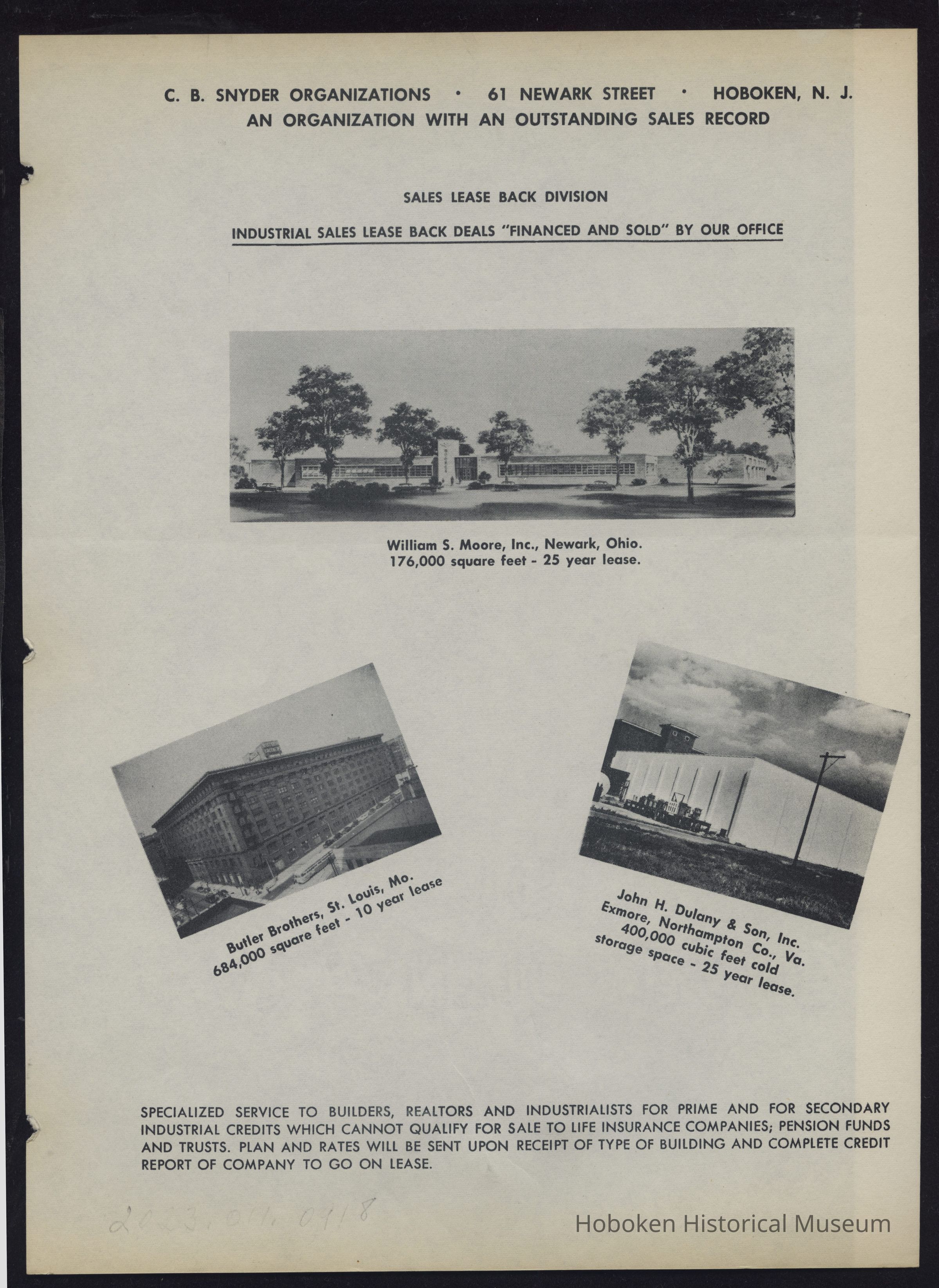 Advertising flier of industrial sale leaseback and financed deals. picture number 1