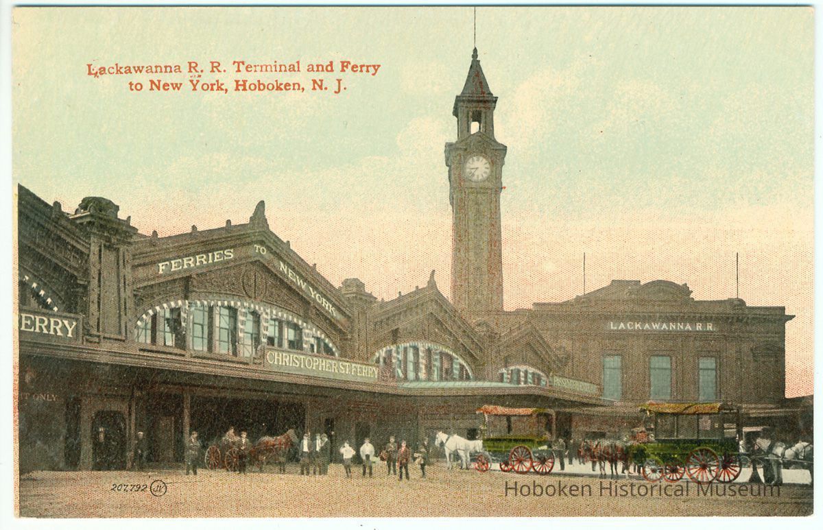 Digital image of postcard of Lackawanna Rail Road Terminal and Ferry to New York, Hoboken, no date, ca. 1905. picture number 1