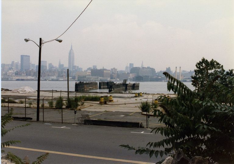 view east of former piers near Fifth Street & Hudson River