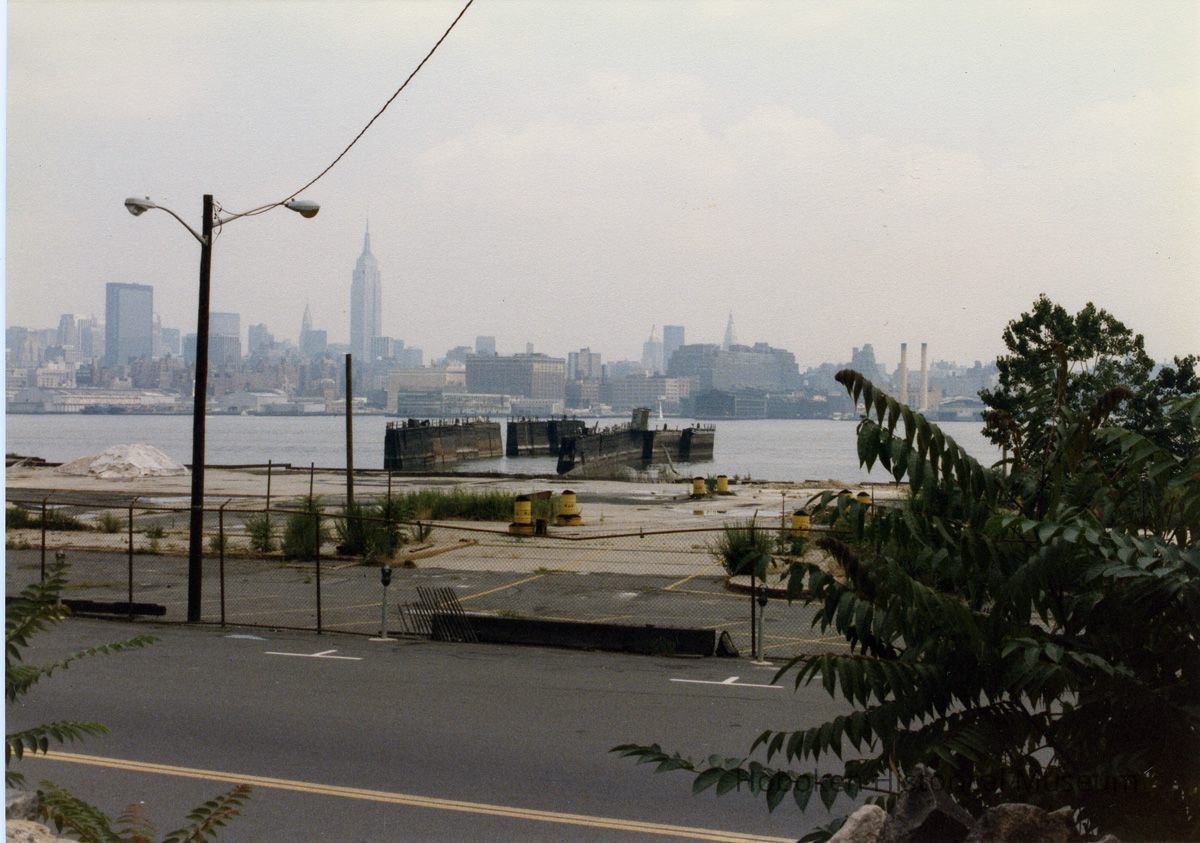 view east of former piers near Fifth Street & Hudson River