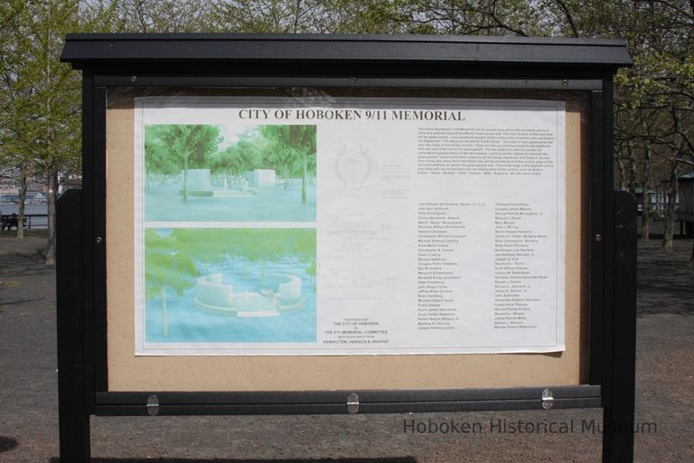 068 sign board: City of Hoboken 9/11 Memorial; view is northeast