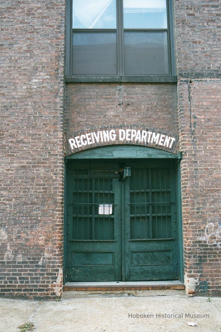 Color photo of the sign, Receiving Entrance, at 722 Grand St., Hoboken, Jan. 3 & 4, 2002. picture number 1