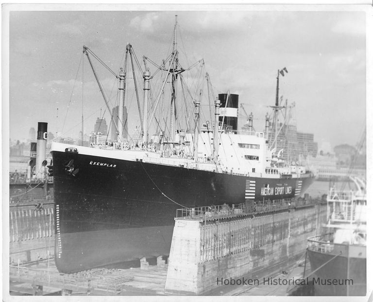 B+W photo of the freighter S.S. Exemplar in dry dock, Hoboken, no date, ca. 1940. picture number 1