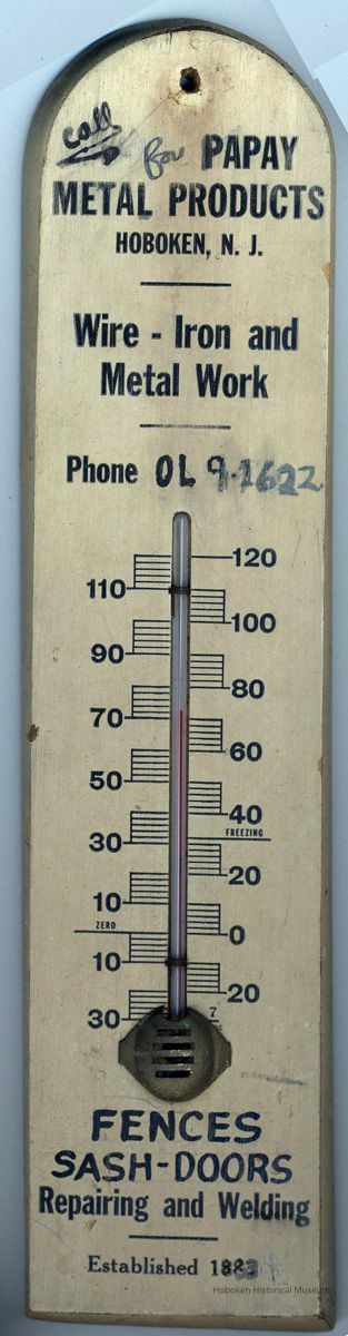 Wall thermometer: Papay Metal Products, Hoboken, N.J., no date, ca. 1950's. picture number 1