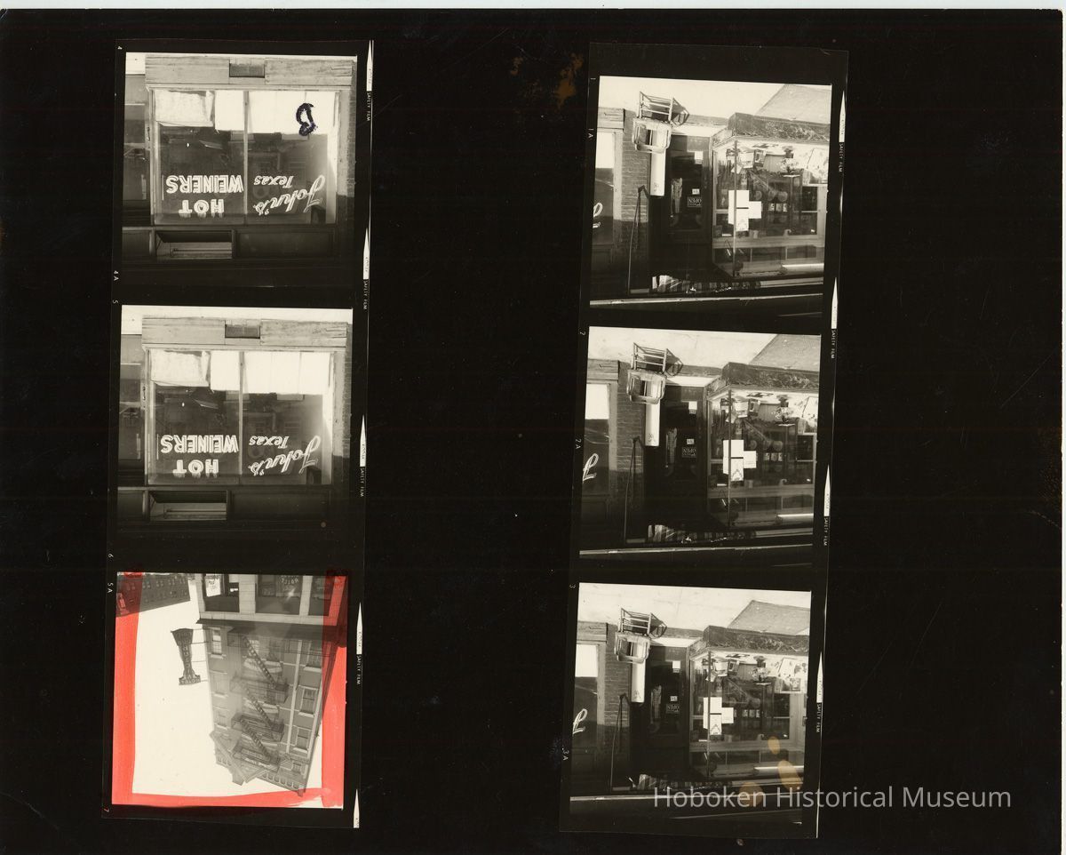 B+W negative contact sheet of images of Hoboken taken by John Conn. no date, [1976]. picture number 1