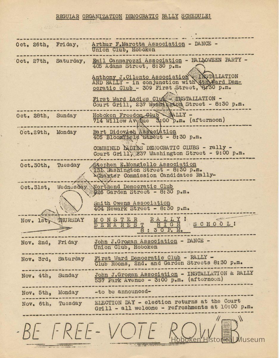 Digital image of handbill: Regular Democratic Organization Rally Schedule, Oct 26th to Nov. 6, [1951]. picture number 1