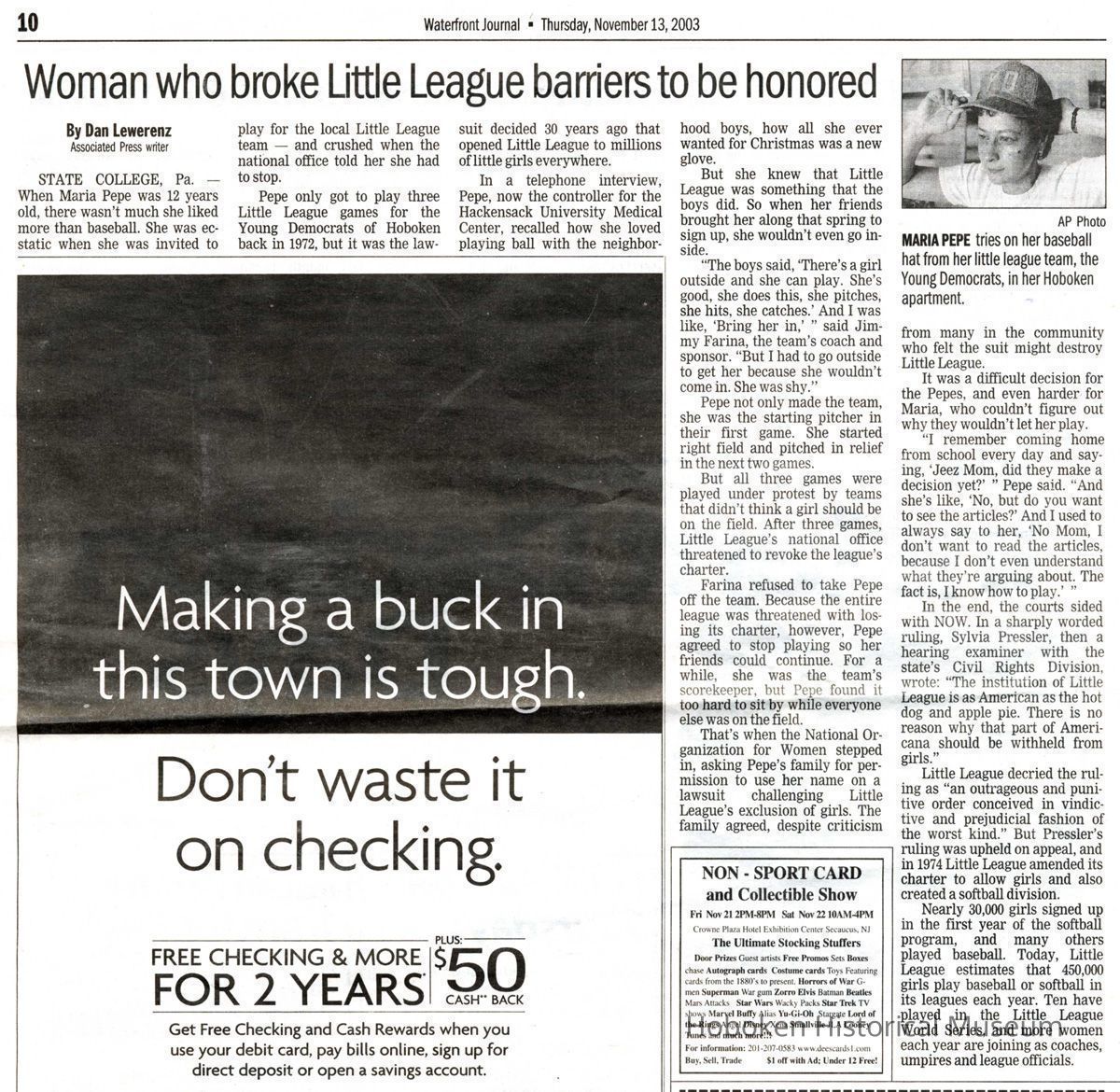 Newspaper clipping re Maria Pepe, 