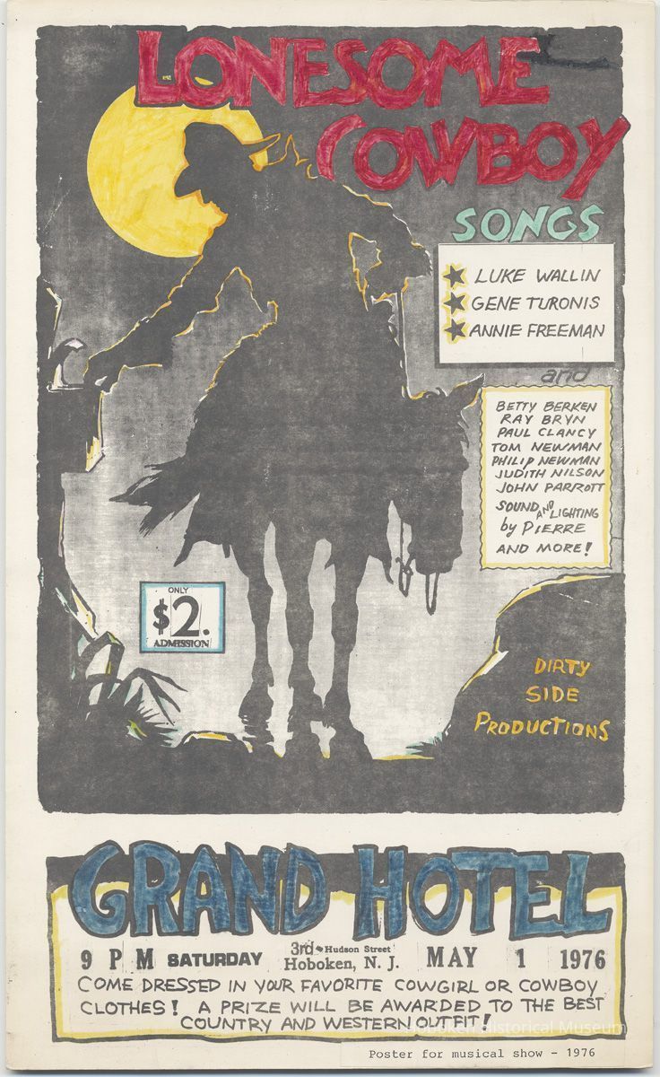 Poster: Lonesome Cowboy Songs. Grand Hotel, 3rd & Hudson Street, Hoboken, N.J. May 1, 1976. picture number 1
