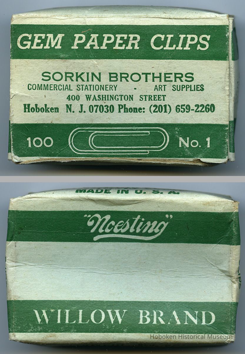 Sorkin Brothers, Gem Paper Clips, box top & bottom
