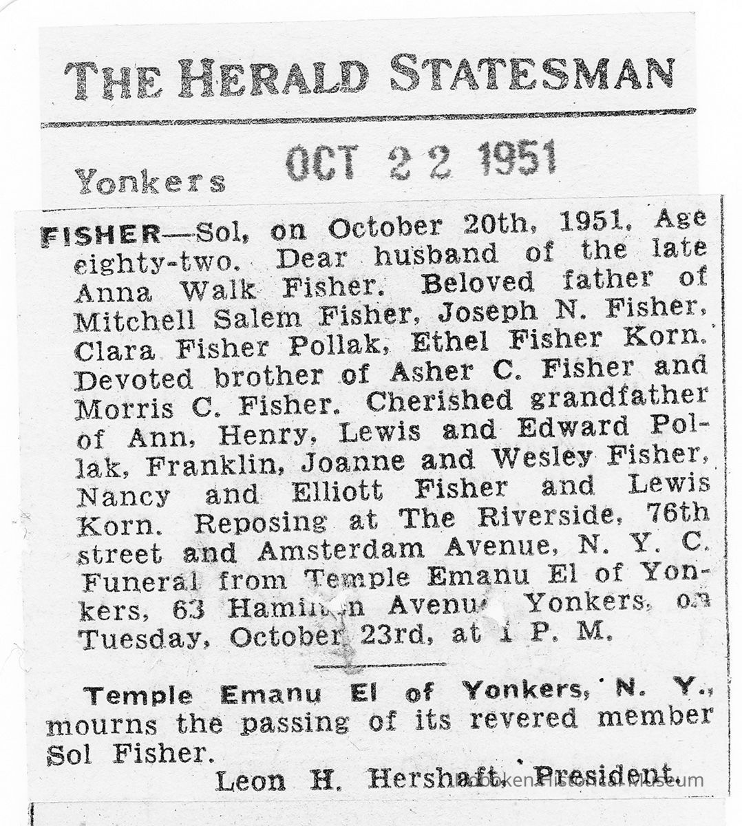 1: death notice Sol Fisher
